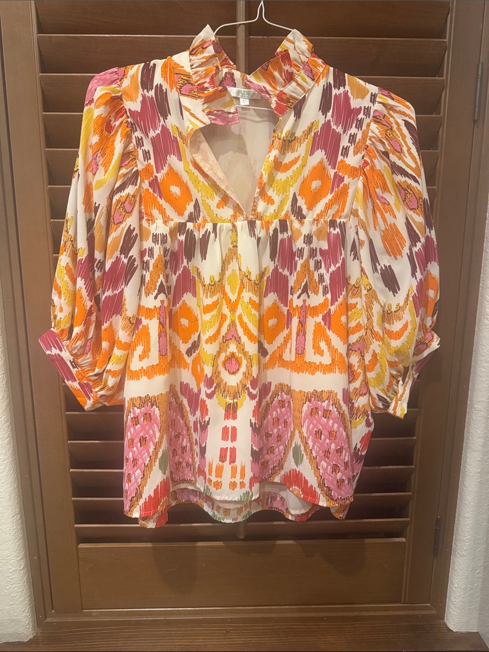 Jade V-Neck Ruffle Collar Blouse - Cream, Orange, Pink